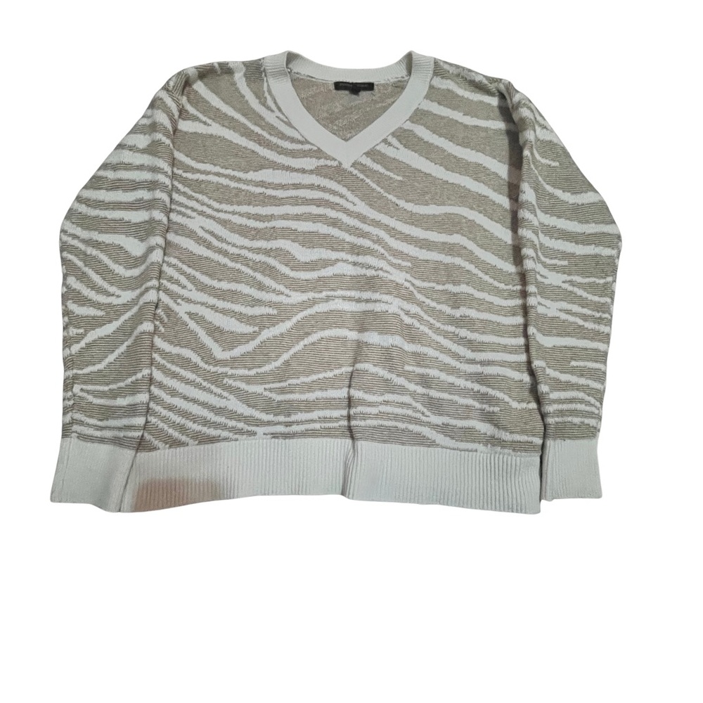 Banana Republic V-Neck Zebra Pattern Sweater – White & Tan – Size Small